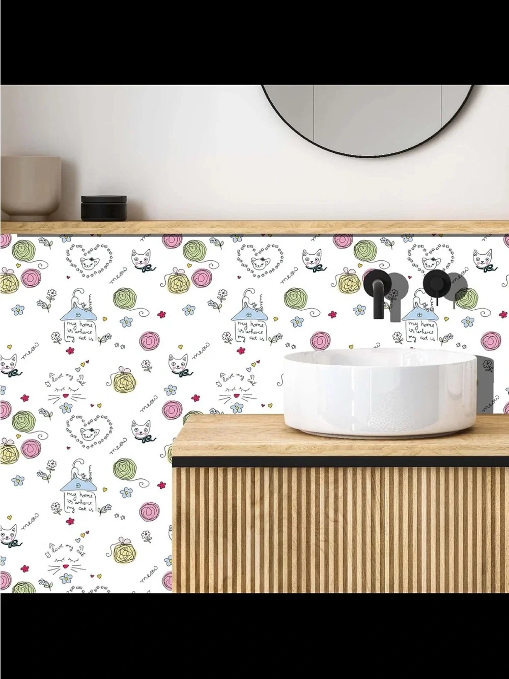 3 Rolls of Cute Cat & Floral Pattern Print Peel and Stick Wallpaper